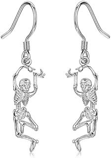Skeleton Earrings S925 Sterling Silver Skull Earrings Halloween Party Dance Skeleton Dangle Earrings Anime Hip Hop Scary Halloween Jewellery for Women Girls