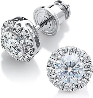 Push-Back Sterling Silver Moissanite Stud Earrings 1 ct for Women, Round Halo Design
