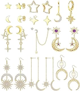 11 Pairs Star And Moon Earrings For Women Sun And Moon Celestial Earrings Hypoallergetic Y2k Starburst Crescent Space Huggie Hoop Stud Dangle Earring Set Gold Silver