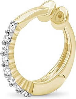 14K Gold-Plated, Diamond-Studded Cuff Earrings with Hinged Hoop Clasps, Yellow Gold Over Silver Design by JEWELEXCESS