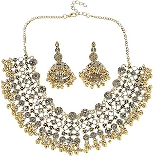 Traditional Gold Alloy Choker Necklace with Lobster Clasp, Indian Jhumka Jhumki Design for Women & Girls - An Elegant Gift for Special Occasions
