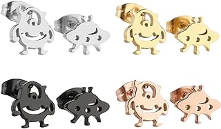 Stainless Steel Alien Stud Earrings with Push Back, Set of 4, for Women and Girls with Minimalist Cute UFO Design