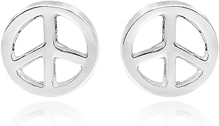 AeraVida Simple Punk Peace Sign 8mm Round .925 Silver Stud Earrings | Peace Sign Earrings Sterling Silver Stud Earrings |Stud Earrings Peace Sign | Stud Earrings for Women