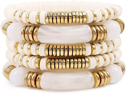 Colorful Bamboo Tube Bangle Bracelets For Women Chunky Gold Stackable Clay Beaded Acrylic Bracelets Set Summer Beach Boho Trendy Jewelry Gift