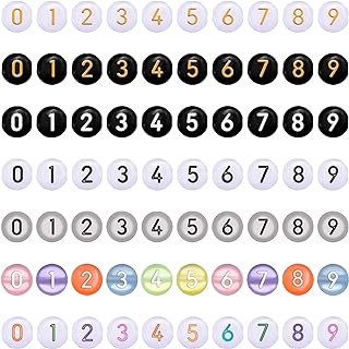 700Pcs WenRity Round Acrylic Beads Set in 7 Colors with Numbers 0-9 Design for DIY Jewelry Making in White, Black, and More