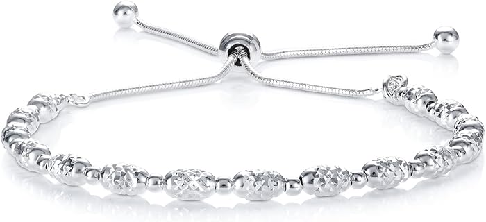 Diamond Treats Damen-Armband mit Diamanten-geschliffenen Perlen und verstellbarem Schiebeverschluss, aus 925 Sterling Silber, hypoallergen und perfekt für empfindliche Haut, inklusive gratis Reinigungstuch. Ideal für elegantes Alltagsoutfit