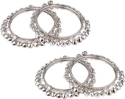 Efulgenz Boho Vintage Antique Gypsy Tribal Indian Oxidized Bell Charm Bracelet Bangle Set Jewelry, Perfect