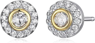 18K Gold & .925 Silver Plated Two-Tone Cubic Zirconia Stud Earrings & Pendant Necklace Set by Morgan & Paige | Round Halo Design | For Jewelry Lovers | Hypoallergenic