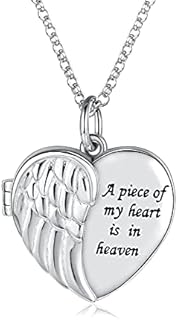 925 Sterling Silver Angel Wing Locket Necklace with Snap Clasp and Cable Chain - Perfect Gift for Women and Girls - Heart-shaped Design