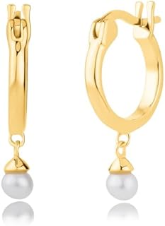 Click-Top Mini Pearl Hoop Earrings in Vermeil Gold Over Sterling Silver by MAX + STONE | Hypoallergenic Freshwater Pearl Drop Earrings for Women | Timeless Huggie Hoop Design