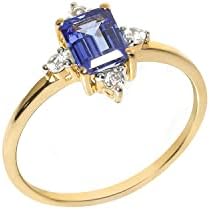 YoTreasure 1.07 Ct. Tanzanite White Topaz Solid 10K Yellow Gold Wedding Ring