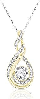Luxurious Sterling Silver Diamond Pendant Necklace with 18" Yellow Gold Plated Cable Chain, Lobster Clasp, and Teardrop Design - Perfect for Elegance Seekers & Jewelry Lovers