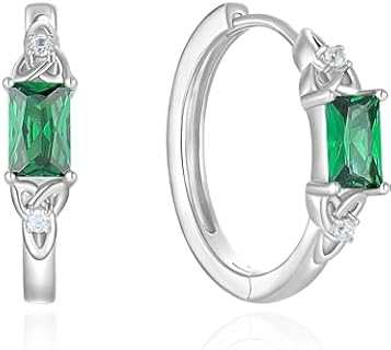 Celtic Knot Hoop Earrings for Women 925 Sterling Silver Square Huggie Earring Birthstone Jewelry