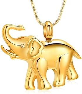 Elephant Shaped Stainless Steel Locket Necklace for Ashes with Link Chain and Lobster Clasp, Memorial Keepsake for Pet/Human
