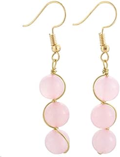 Handmade Dangle Rose Quartz Crystal Earrings with French Wire for Women in Elegant Design