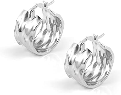925 Sterling Silver Earrings Hammered Small Chunky Hoop Earrings for Women Hypoallergenic Texture Thick Hoop Earrings Wide Hoop Earrings