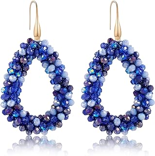 Colorful Beaded Hoop Dangle Earrings For Women Statement Boho Summer Beach Teardrop Drop Earrings Fashion Jewelry Gifts