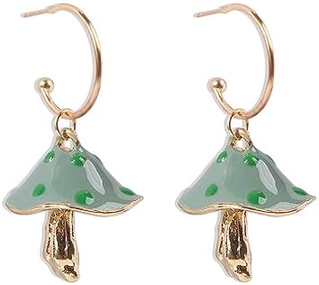 FUTIMELY Dainty Mushroom Shape Pendant Drop Dangle Earrings for Women Girls,14K Gold Plated Fun Simulation Metal Enamel Mushroom Hoop Earrings Preppy Personalized Jewelry