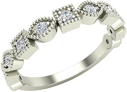 Stacking Marquee & Square Designer Milgrain Diamond Wedding Band 0.22 Ctw 14K Solid Gold