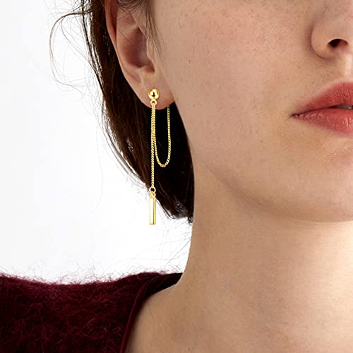 925 Sterling Silver Chain Earrings for Women 14K Gold Plated Chain Dangle Bar Earrings Hypoallergenic Stud Earrings with Drop Tassel Chain for Teen Girls