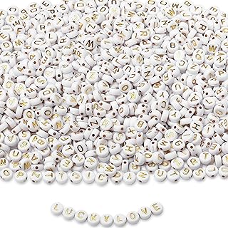 3500Pcs XIANNVXI Acrylic Gold Letter Beads for Personalized Bracelet & Necklace Making, Round Design, B-Gold Letter White Beads, Small Size (7X4mm)