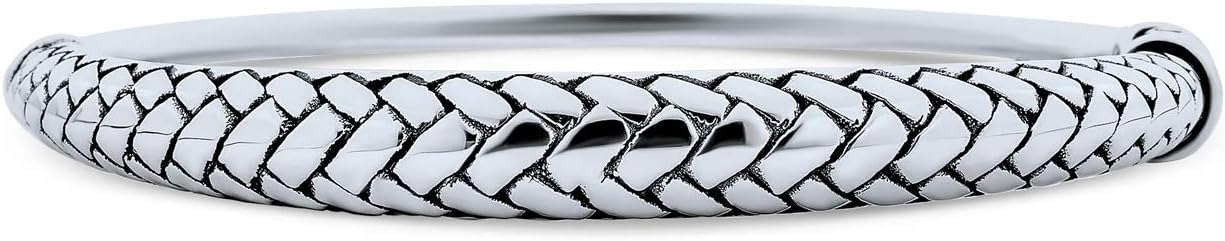 Personalized Hollow Bali Braided Basket Weave Wheat Twisted Cable Rope Hinge Stackable Bangle Bracelet For Women Oxidized .925 Sterling Silver 7.5 Inch Customizable