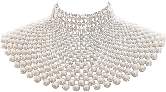 Handmade Beaded Bib Egyptian Pearl Necklace Collar Women Dress Statement Choker Accessories