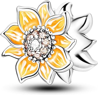 925 Sterling Silver Sunflower Bead Bracelet with Zircon Gem - Dazzling Unisex Charm Jewelry for Bracelets and Necklaces