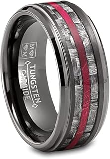 Metal Masters Co. Mens Carbon Fiber Tungsten Carbide Ring Red Wood Wedding Band Gunmetal 8MM