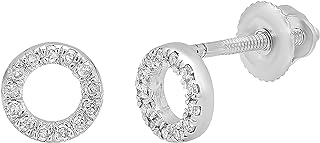 Women's Dazzlingrock Collection Sterling Silver Stud Earrings - 0.10ct Natural White Diamond Hollow Circle Design with Screw Back Finding