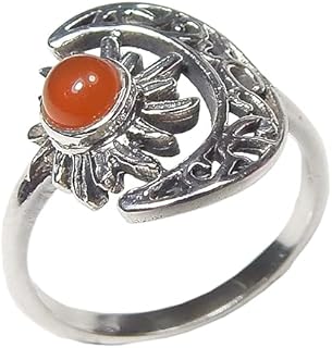 Crescent Moon & Sun Designed 925 Sterling Silver Carnelian Engagement Ring, Ideal Gift for Her, Size 5 - Vintage Style & Good Luck Promise Ring
