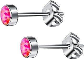 G23 Titanium Opal Stud Earrings for Women Girls Hypoallergenic Earring with 4mm 5mm Birthstone for Sensitive Ear Fashion Women's Jewelry(2pcs)