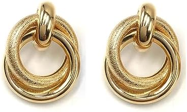 Gold Silver Cricle Statement Hoop Earrings Stud for Women Girls, Designer Aesthetic Doorknocker Dangle Earrings, Minimalist Jewelry Gift