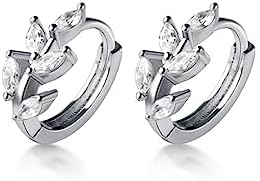 Reffeer Solid 925 Sterling Silver CZ Leaf Hoop Earrings Huggies for Women Girls Small Leaf Cartilage Hoop Earrings Helix Earrings
