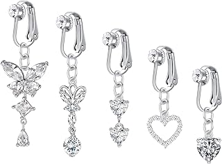 Surgical Stainless Steel Clip-on Belly Button Ring with Evil Eyes Pendant | Non-Piercing Fake Belly Accessory for Women | VCMART Hypoallergenic Jewelry Piece