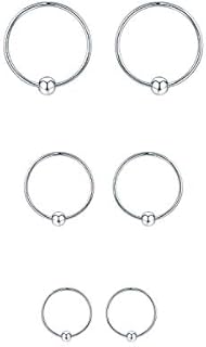 Sterling Silver Cartilage Earrings Gold/Black/Rose Hypoallergenic Mini Tiny Small Huggie Hoops Ear Piercing Helix Endless Ball Bead Nose Sleeper Earrings for Women