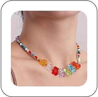 Vintage Gummy Bear Pendant Necklace with Sturdy Ball Chain for Women and Girls, Whimsical Rainbow Design
