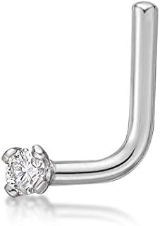 Lavari Jewelers L-Shape Nose Ring for Women in 14k White or Yellow Gold with 0.01 to 0.07 Carat Diamond