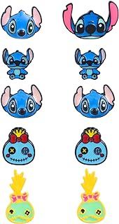 5pcs Stitch Stud Earrings Girl Gift Ohana Means Family Stud Earrings Cute Enamel Anime Cartoon Stitch Ear Jewelry for Woman Gift