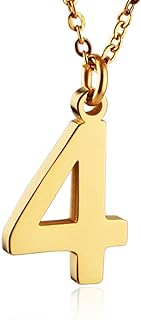 HZMAN Womens Stainless Steel Number 0-9 Charms Pendant Necklace 2 Colors Gold Silve