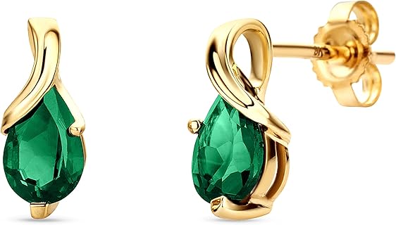 Orovi Boucles d'Oreilles Émeraude pour Femmes, en Or Jaune 9 Carats, Hypoallergéniques et Élégantes, Idéales pour Toute Occasion