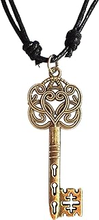 Antique Bronze Celtic Knot Skeleton Key Charm Pendant Adjustable Cord Necklace
