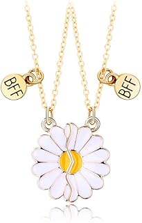 Hifot Collier d'Amitié Marguerite en Argent pour Filles, Magnétique et Réglable, avec Pendentif Coeur Séparable de 52 cm. Cadeau Idéal pour Amies et Soeurs