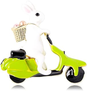 Biker Bunny Rabbit Brooch Pin for Women Girls Unisex Gold Plated Fashion Enamel Easter Eggs Animal Pet Brooches Lapel Pins Dainty Cute Holiday Festival Party Jewelry Gift for Daughter Teens