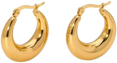 Chunky Gold Hoop Earrings for Women 18K Gold Ball,Twisted,Croissant,Rectangle,Basket,Pearl,Teardrop,Hypoallergenic Thick Lightweight Hoop Earrings for Women Gold Jewelry Gifts(Hoop)