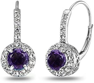 Earrings for Women, Birthstone Earrings, Genuine or Synthetic Gemstone Earrings, Round Halo Leverback Earrings, Huggie Earrings, Dainty Earrings, Drop Earrings, Sterling Silver Earrings for Women