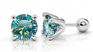 GIGAJEWE Moissanite Stud Earrings,Total 2.0ct D color VVS1 Round Cut Moissanite With GRA certificate, 18K White Gold Plated 925 Silver Screw Back Moissanite Earrings For Women