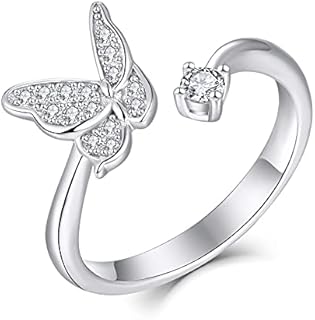 JO WISDOM Sterling Silver Butterfly Ring with Cubic Zirconia Gem for Women - Ideal Engagement, Promise or Wedding Ring