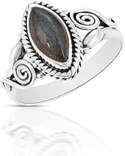 925 Sterling Silver Marquise Labradorite Cocktail Ring Engagement Wedding Anniversary Bridal Jewelry for Women