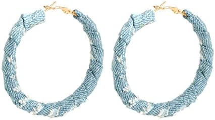 Bohemia Denim Earrings for Women Exaggerated Big Blue Hoop Earrings Star Earrings Heart Earrings Denim Accessories for Women Girls